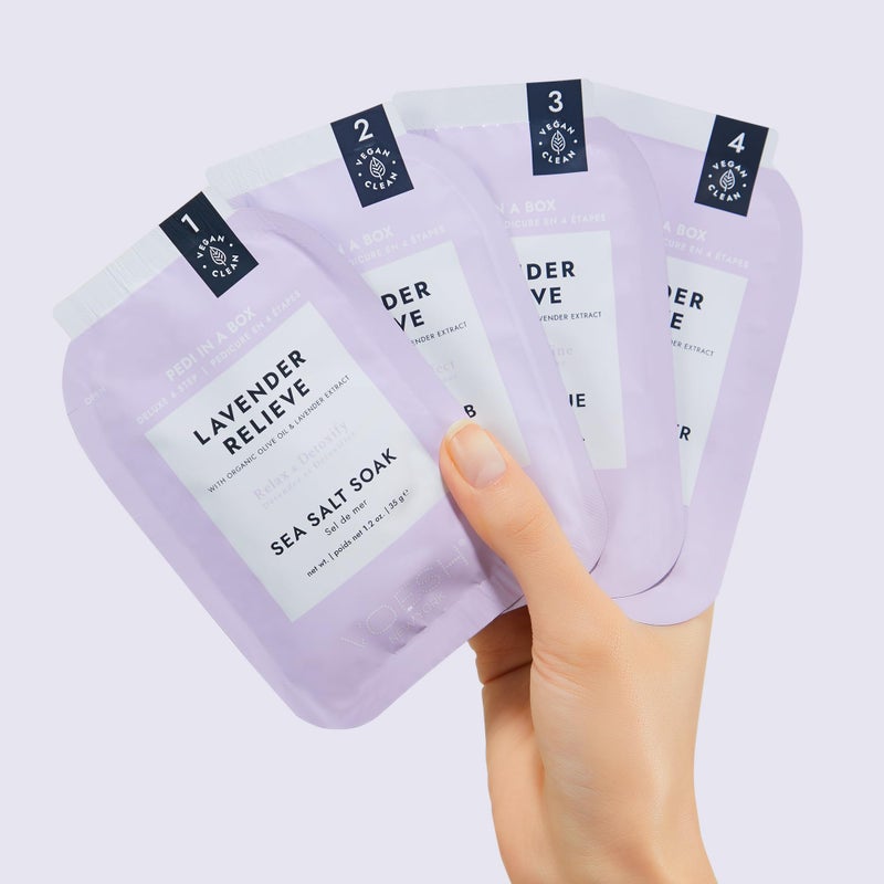 VOESH Pedi in a Box 4 Step Lavender - 3 Pack, Relaxing Spa Pedicure, At-Home Pedicure, DIY Pedi, Pedicure Supplies, Foot Care, Foot Spa, Vegan - Image 2